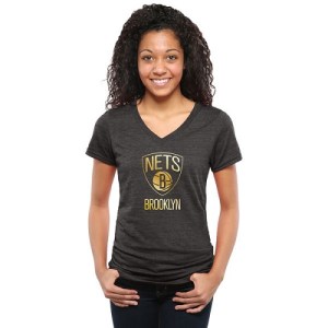 Brooklyn Nets Gold Collection V-Neck Tri-Blend T-Shirt - Black - Women's